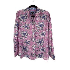 Talbots pink/purple print button up shirt- size s